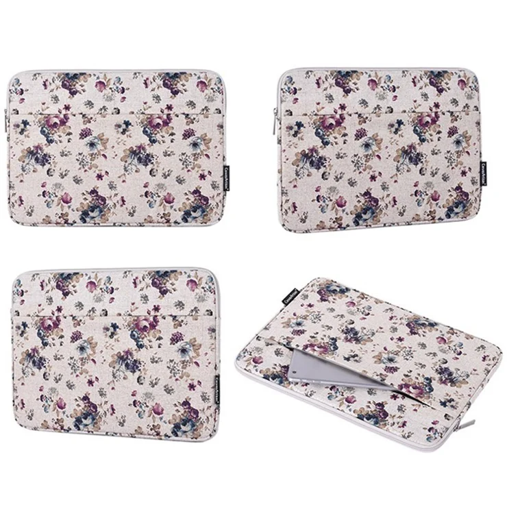 CANVASARTISAN H2-12 Travel Laptop Liner Bag Flower Pattern Canvas Storage Pouch for 14-inch Notebook