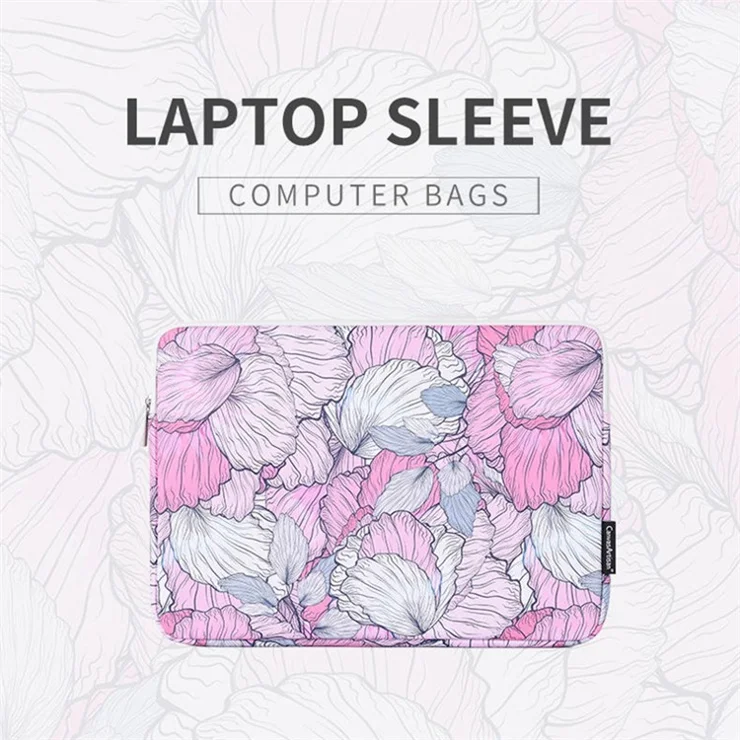 CANVASARTISAN G56-01 PU Leather Laptop Sleeve Carrying Case Notebook Bag with Flower Pattern - Pink/for 11-inch Laptop