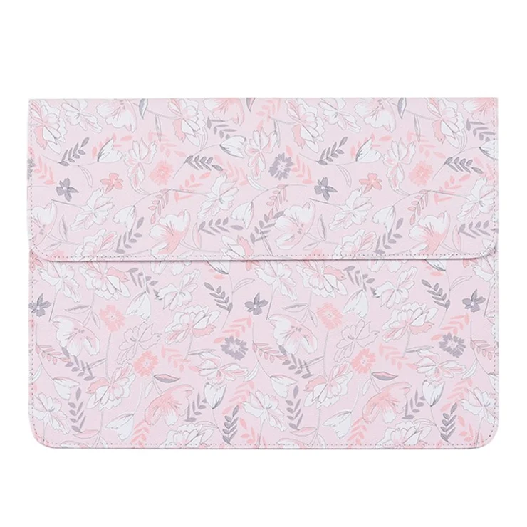 CANVASARTISAN E4-01 Flower Leaf Pattern PU Leather Laptop Sleeve Notebook Shockproof Case Carrying Bag - Pink/for 13-inch Laptop