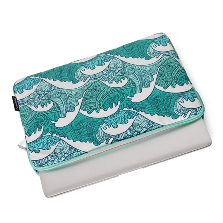 CANVASARTISAN H3-T0423 Sea Wave Printing Laptop Sleeve Carrying Case with Small Bag - Green/for 12-inch Laptop