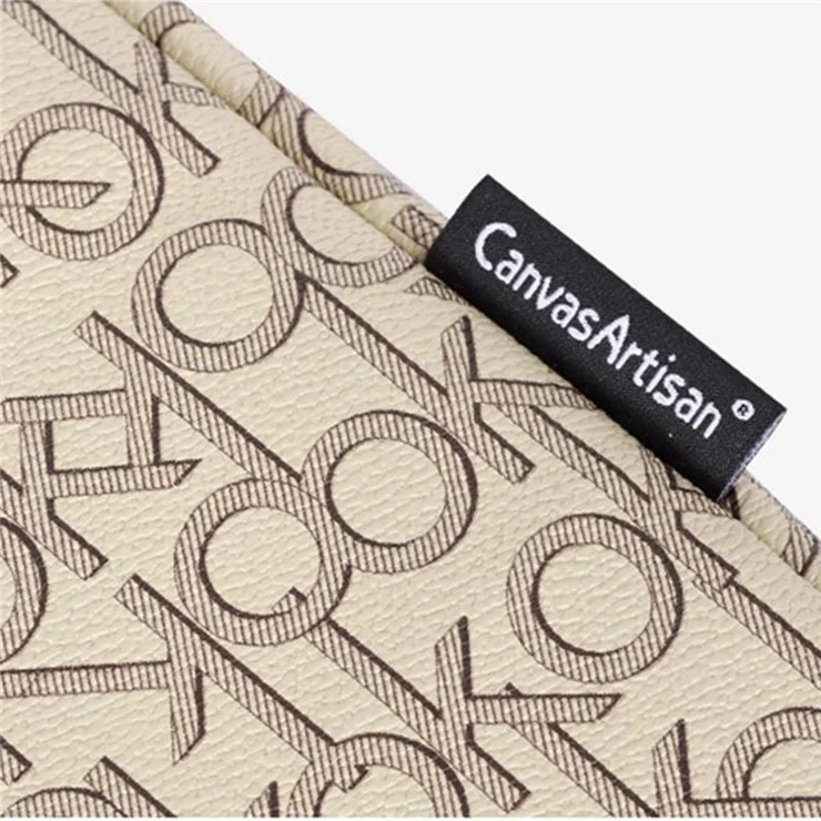CANVASARTISAN G61-01 Letter OK Printed PU Leather Laptop Sleeve Protective Cover Notebook Case - Khaki/for 14-inch Laptop