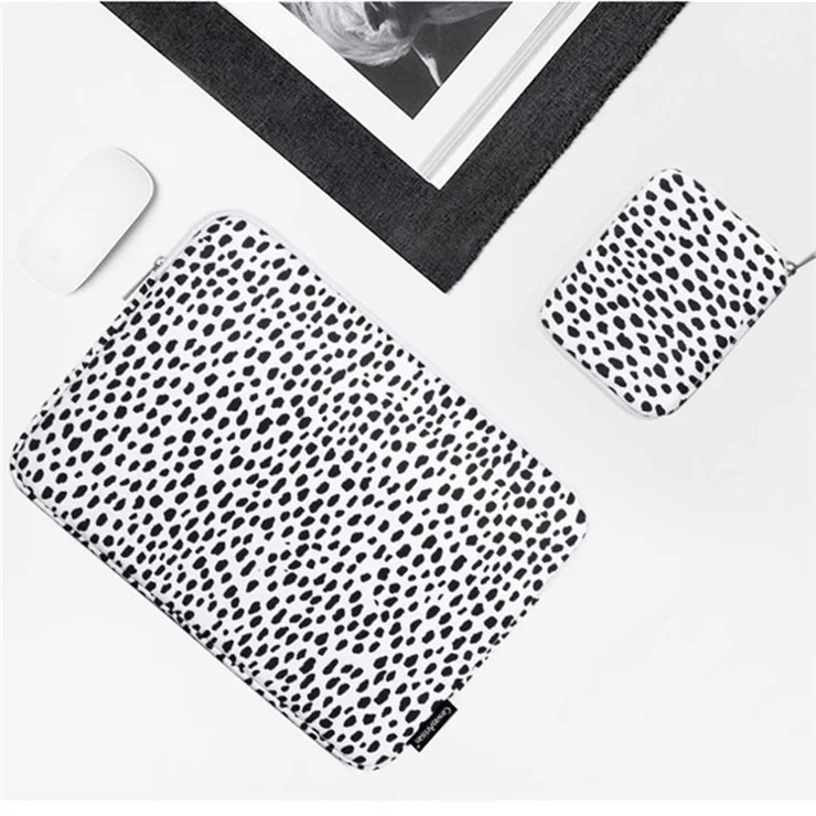 CANVASARTISAN H36-T0123 Dots Printing Shockproof Notebook Laptop Sleeve Carrying Case with Small Bag - White/for 12-inch Laptop