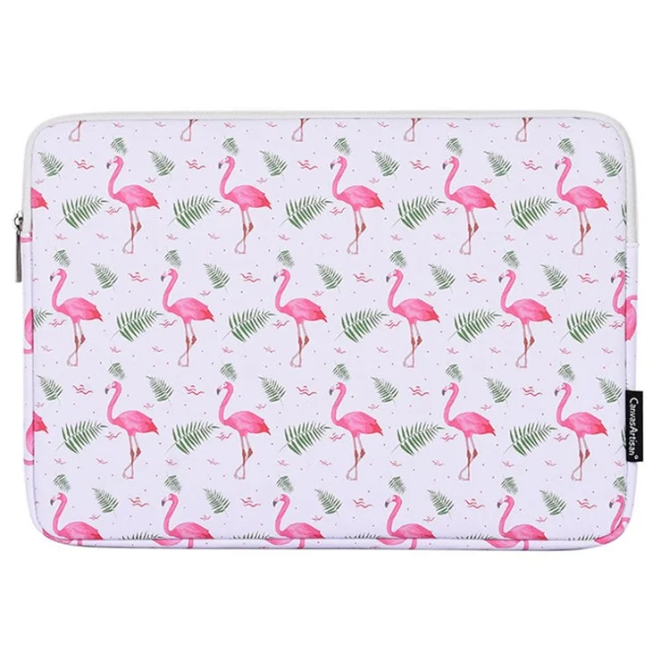 CANVASARTISAN G57-01 PU Leather Laptop Sleeve Shockproof Notebook Case Bag with Bird Leaf Pattern - White/for 12-inch Laptop