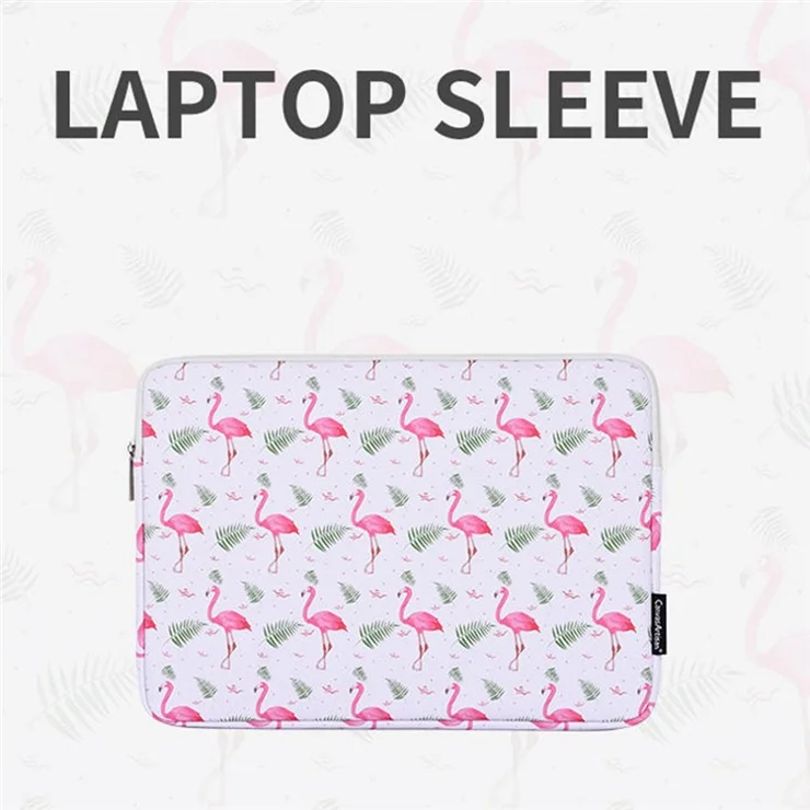 CANVASARTISAN G57-01 PU Leather Laptop Sleeve Shockproof Notebook Case Bag with Bird Leaf Pattern - White/for 12-inch Laptop