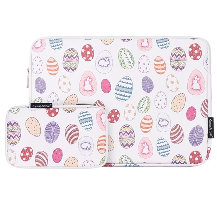 CANVASARTISAN G52-T0121 for 13-inch Notebook Easter Bunny and Eggs Pattern Portable Laptop Liner Bag with Small Bag Set