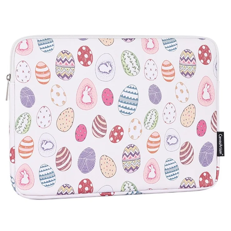 CANVASARTISAN G52-01 15-inch Laptop Sleeve PU Protective Case Easter Bunny and Eggs Pattern Carrying Bag