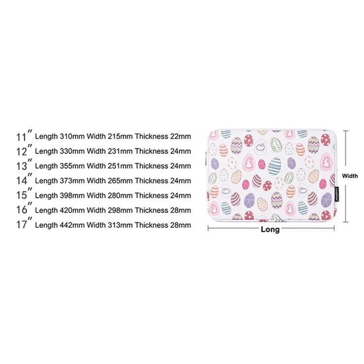 CANVASARTISAN G52-01 for 13-inch Notebook Sleeve Easter Bunny and Eggs Pattern Laptop Bag Zipper Case