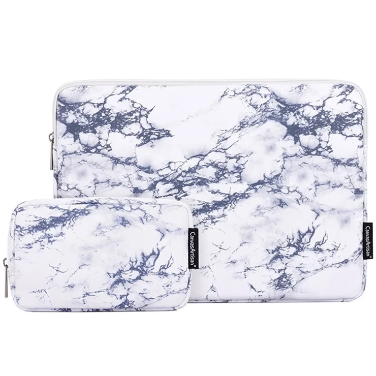 CANVASARTISAN H32-T0111 Marble Pattern Portable Slim Case for 15 inch Laptops Anti-Scratch Sleeve Bag Waterproof Notebook Carry Case with Small Bag - White