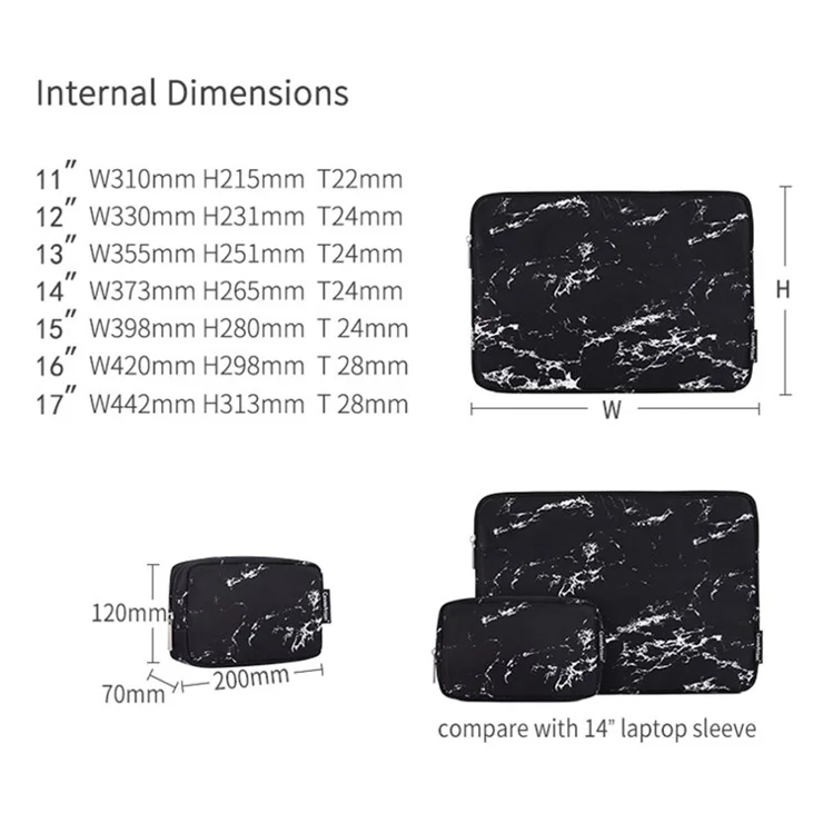 CANVASARTISAN H32-T0111 Marble Pattern Portable Slim Case for 15 inch Laptops Anti-Scratch Sleeve Bag Waterproof Notebook Carry Case with Small Bag - White