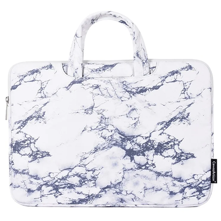 CANVASARTISAN H32-B01 12-inch Laptop Carrying Bag Marble Pattern Notebook Computer Handbag - White