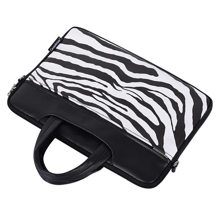 CANVASARTISAN G33-C24 15" PU Leather Laptop Hand Bag for Mi Game Zebra Pattern Zipper Pocket Notebook Computer Pouch Soft Lining Sleeve Case