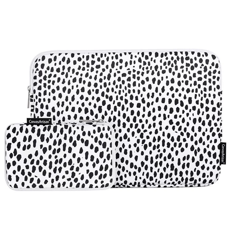 CANVASARTISAN H36-T0121 for 13-inch Notebook Polyester Surface Cow Grain Patterned Laptop Protective Sleeve Bag with Small Bag Storage Bag Set Laptop Accessory