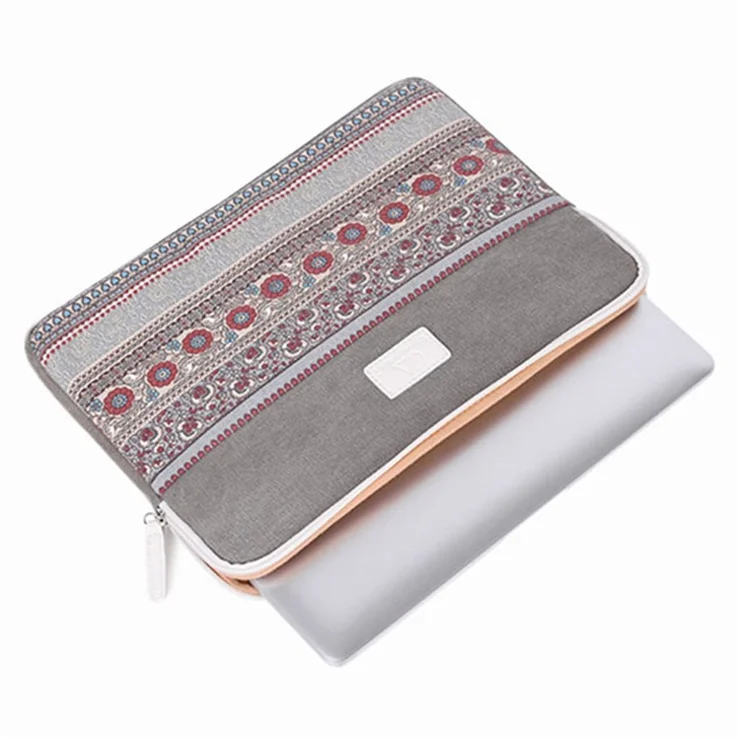 CANVASARTISAN T38-16 Portable Carry Case for 12-inch Notebooks Shockproof Canvas Sleeve Bag National Style Pattern Printed Laptop Bag - Lake Blue