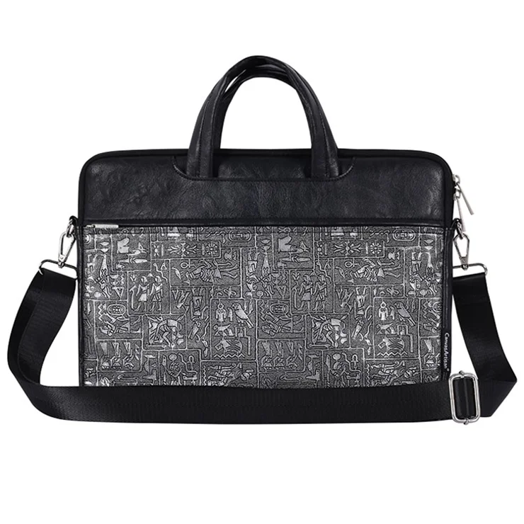 CANVASARTISAN L27-C22 14'' Notebook Handbag Egypt Style Pattern Printing Laptop Bag Shoulder Bag with Front Pocket - Black