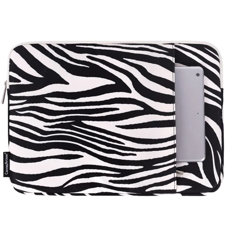 CANVASARTISAN H33-19 Zebra-stripe Pattern Shockproof Carry Case for 14 inch Laptops Scratch Resistant Notebook Sleeve Bag with Vertical Pouch