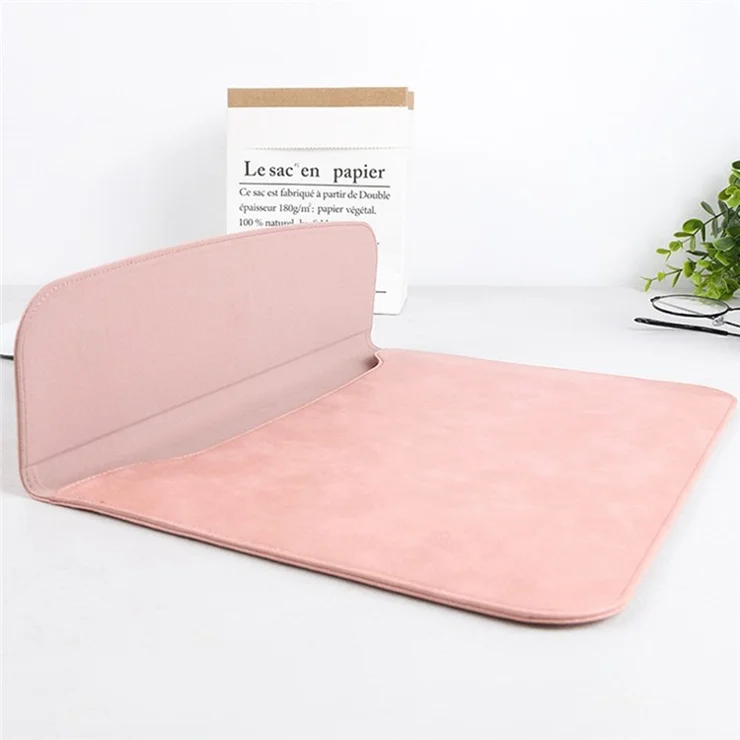 SS13 12 Inch Laptop Sleeve Ultra-thin PU Leather Notebook PC Pouch Mouse Pad for Home and Office - Pink