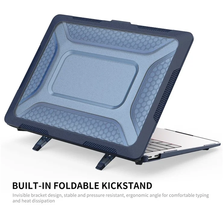 ENKAY HAT PRINCE Shockproof Slim Case for MacBook Air 13 inch (2018) A1932 (EU Version) Anti-Scratch Laptop Case Kickstand Protective Cover with TPU Keyboard Film + Dust-Proof Plugs - Blue