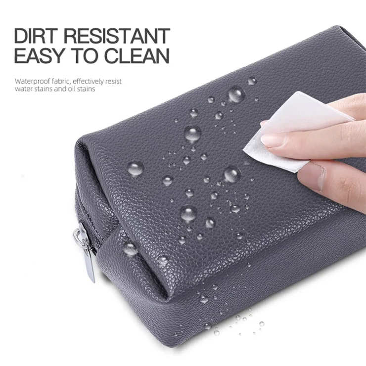 Electronic Organizer Mouse Power Bank Cable Storage Bag Waterproof Leather USB Flash Drive Storage Pouch - Black