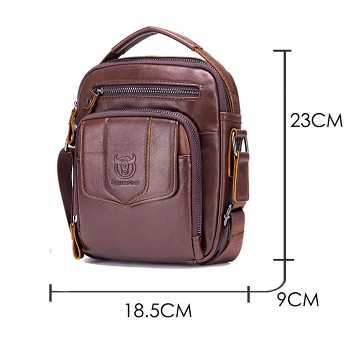 BULLCAPTAIN 777 Top-Layer Cowhide Leather Retro Handbag Zipper Pocket Shoulder Bag Wallet Purse Clutch - Black