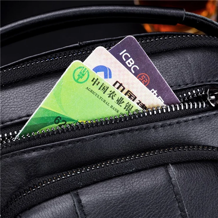 BULLCAPTAIN 777 Top-Layer Cowhide Leather Retro Handbag Zipper Pocket Shoulder Bag Wallet Purse Clutch - Black