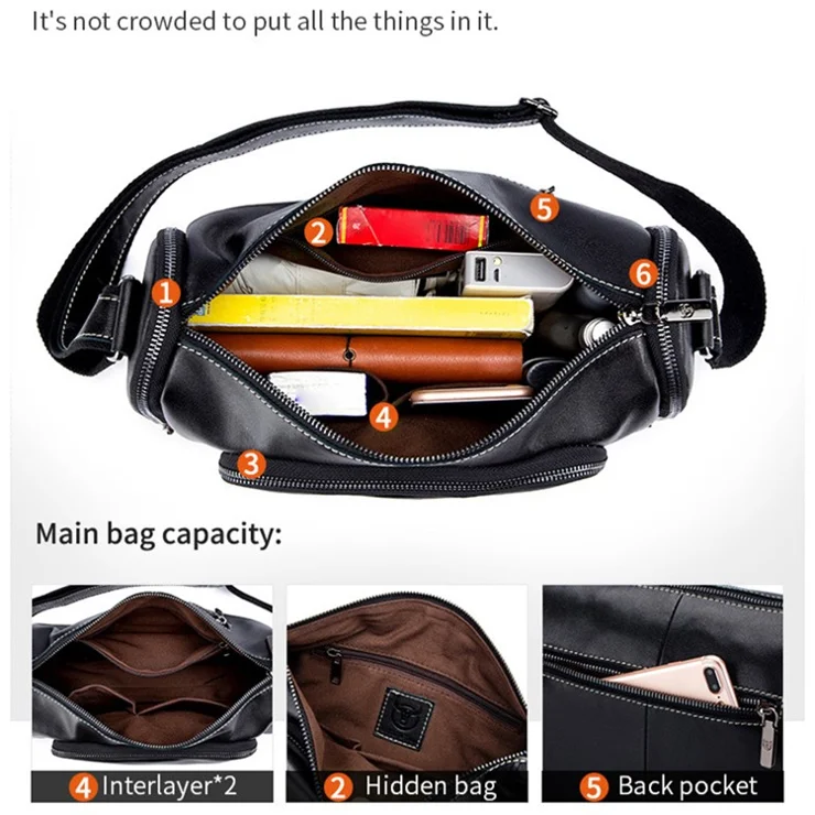 BULLCAPTAIN HKDJB--001 Large Capacity Retro Crossbody Shoulder Bag Travel Storage Bag Top-Layer Cowhide Leather Handbag - Yellow