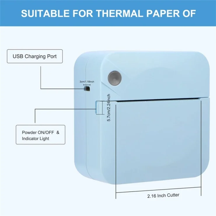 C17 Portable Mini Printer Pocket Bluetooth-compatible Thermal Printer Inkless Printing Gift for Label Receipt Photo Notes Study - Blue