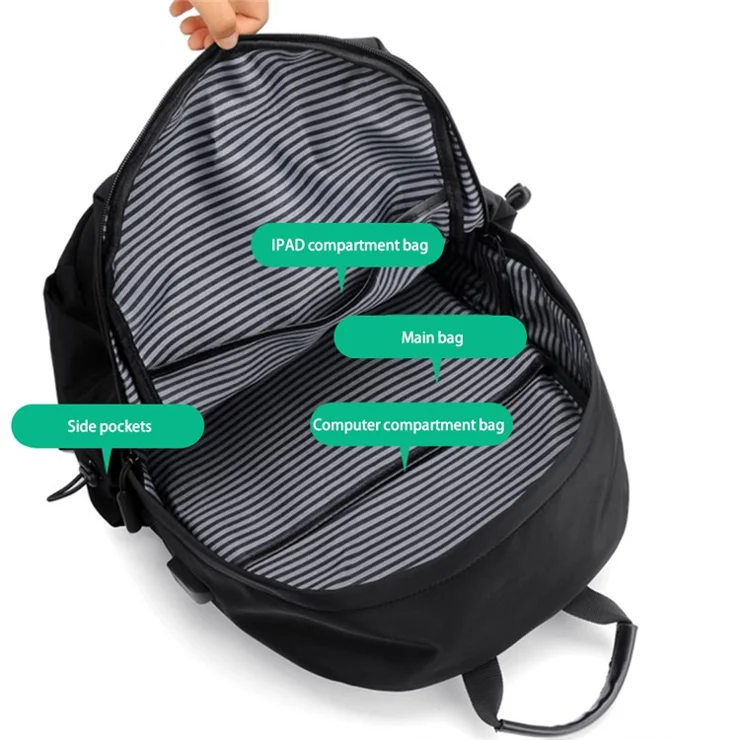 3030 Casual Travel Waterproof Polyester Backpack Student Men Dual Shoulder Laptop Bag with USB Port - Grey