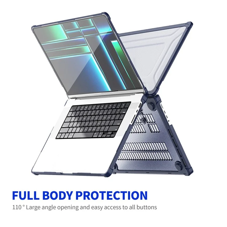 ENKAY HAT PRINCE Shockproof Case for MacBook Pro 14 inch (2024) (2021) A2442 / (2023) A2779 (US Version) Hard PC Kickstand Laptop Cover - Dark Blue