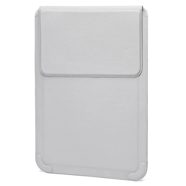 15-16 inch Laptop Sleeve Case PU Leather Ultra Thin Carrying Bag with Folding Stand - Matte Grey