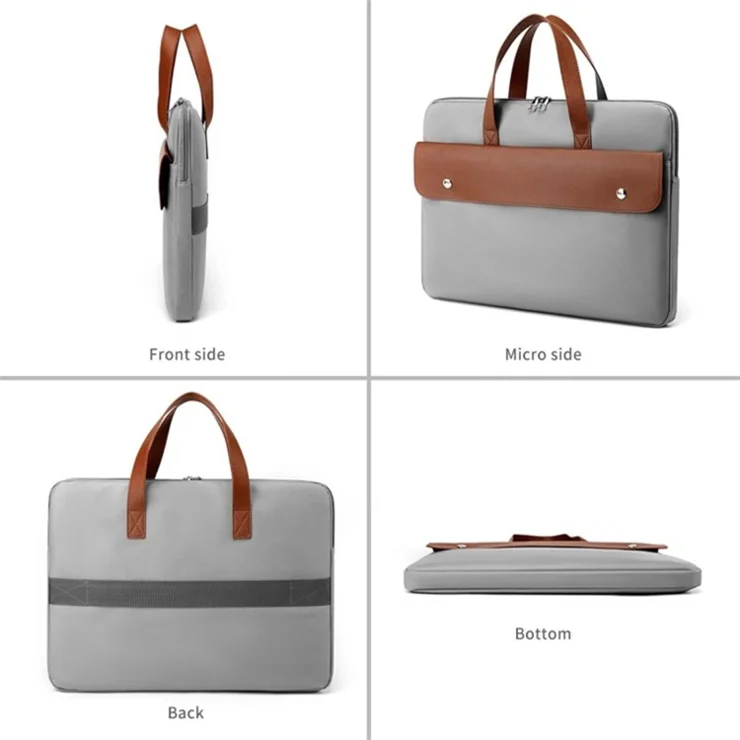 15.6 Inch Laptop Briefcase Splicing Color PU Leather Water Repellent Computer Carrying Bag - Dark Blue