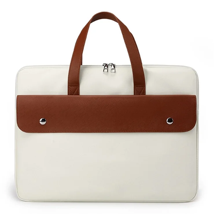 Laptop Handbag PU Notebook Storage Bag Large Capacity Carrying Pouch with Splicing Color Design - Beige