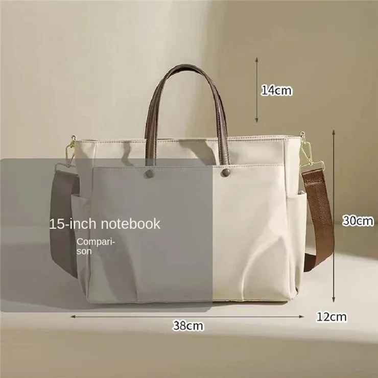 C8010 15-inch Laptop Tote Bag Oxford Cloth Women Notebook Shoulder Bag, Size M - Apricot