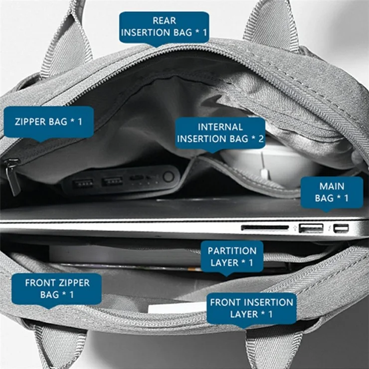 13-inch Waterproof Nylon Tablet Bag for iPad Carrying Bag with Shoulder Strap - Dark Grey