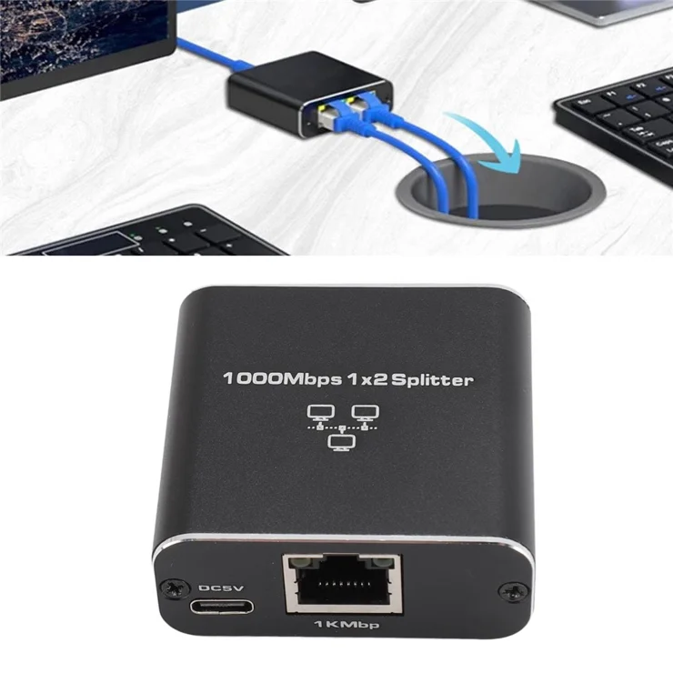 Répartiteur RJ45 1 Vers 2 - Splitter Ethernet 1000 Mbps - Compatible Cat5e à Cat8 - En Métal, Dimensions 6.3x5.5x2.3 Cm