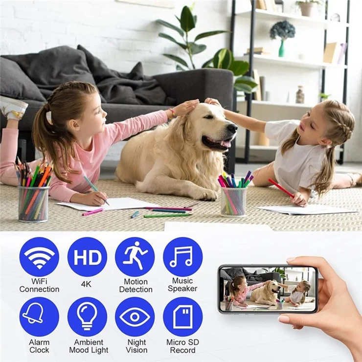 Multifunction WiFi Smart Clock Camera Baby Pet Monitor for Home Security - Rectangle