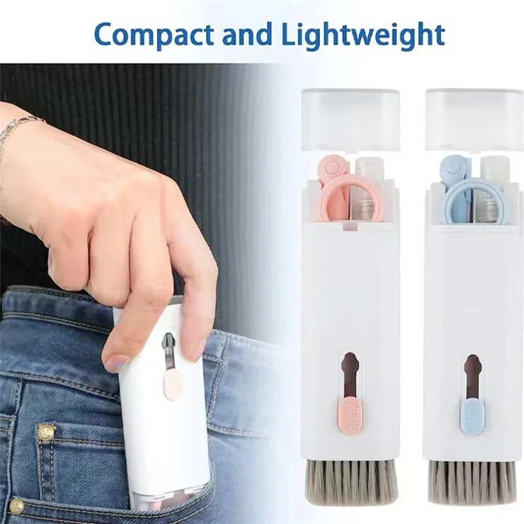 7-in-1 Bluetooth-compatible Earphone Cleaning Pen Phone Keyboard Dust Removal Brush Cleaning Tools Set - Pink