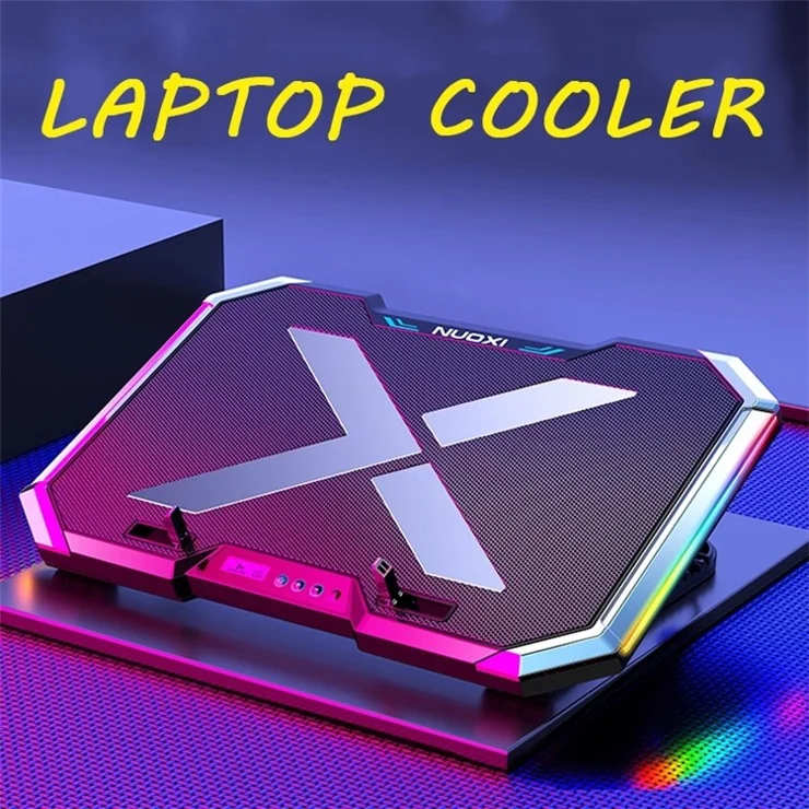 NUOXI Q8 Height Adjustable Gaming Laptop Cooling Fan Silent Notebook Cooler Stand with Dual USB Ports RGB Lighting