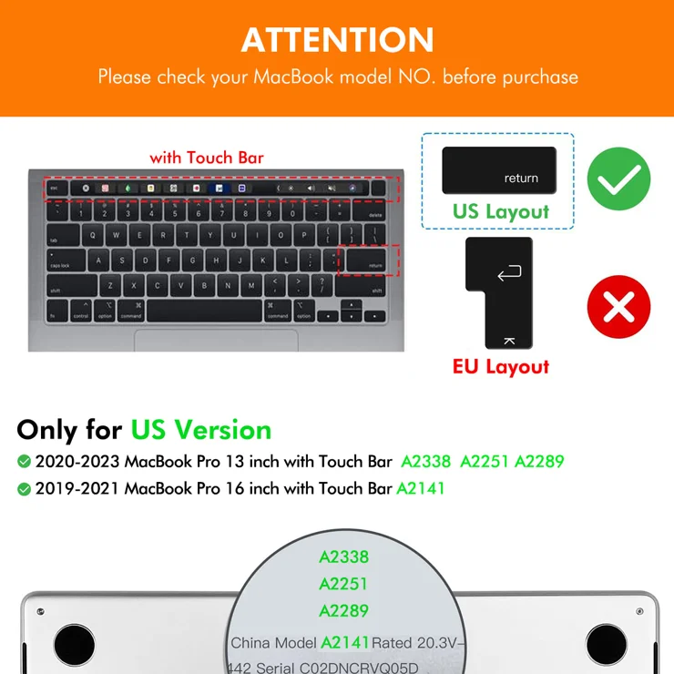 MacBook Pro 13.3 (A2289/A2338) / Pro 16 (A2141) ENKAY US Version Keyboard Cover Soft Silicone Protective Film - White