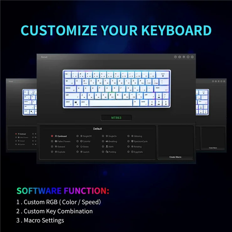 IVHCO 63 Keys Mini Gaming Mechanical Keyboard 3-Mode Bluetooth-compatible Keyboard with RGB Effects - Red Switch