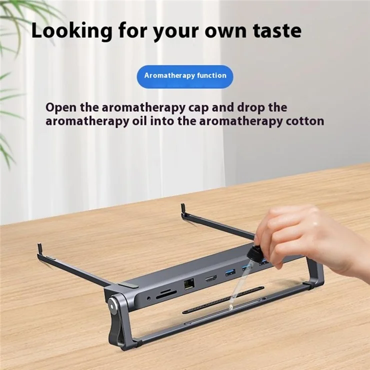 T12U For 7-17 Inch Laptop Riser Folding Tablet Bracket with 9-in-1 Hub Docking Station
