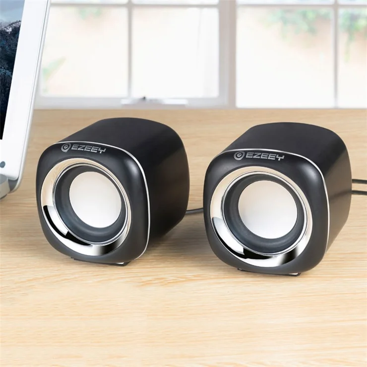 EZEEY A1 One Pair 3.5mm+USB Mini Square Wired Speaker Computer Multimedia Desktop Speaker Box for Tablet, Laptop, Phone - Black