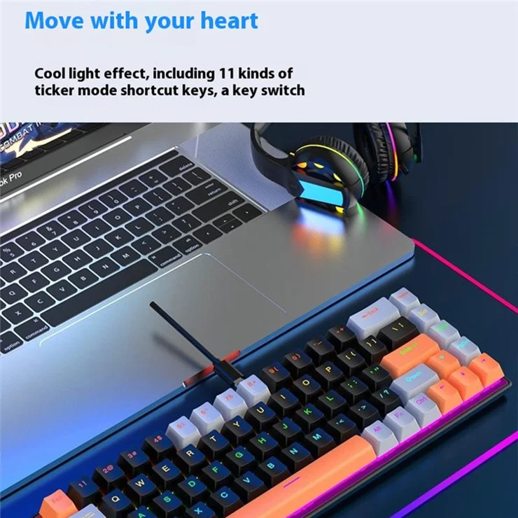 Y-FRUITFUL K68 Color Splicing Wired Keyboard 68-Key RGB Backlit Computer Office Gaming Keyboard - White+Blue