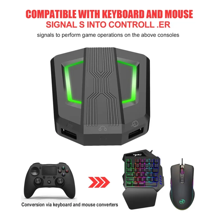 HXSJ P6 Keyboard Mouse Converter + A867 RGB Game Mouse + V100 One Hand Gaming Keyboard Set