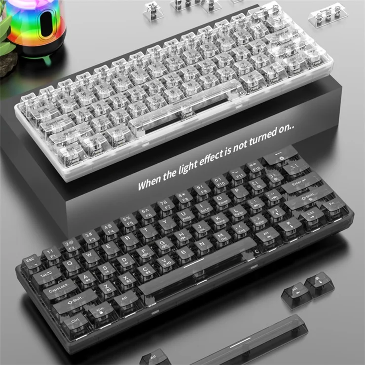 XUNFOX K30 Pro Three Modes Transparent Mechanical Keyboard White Axis 61 Keys Gaming Keyboard with RGB Backlight - Black