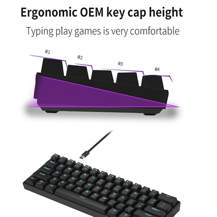 IBLANCOD K61 Mixed Color Keycap Mechanical Blue Backlight Gaming Keyboard for Computer - Black / Blue