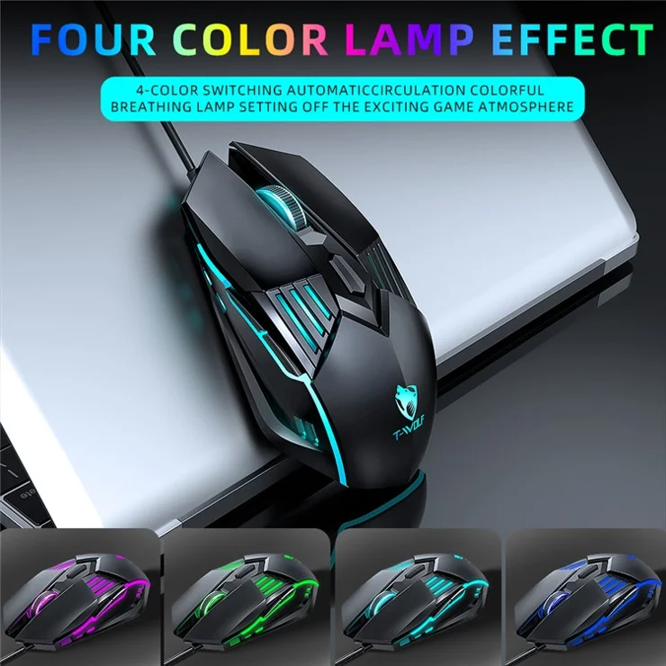 T-WOLF G560 Gaming Mouse Wired Optical Mouse with RGB Lighting / 4-Level DPI Adjustment - Star Black