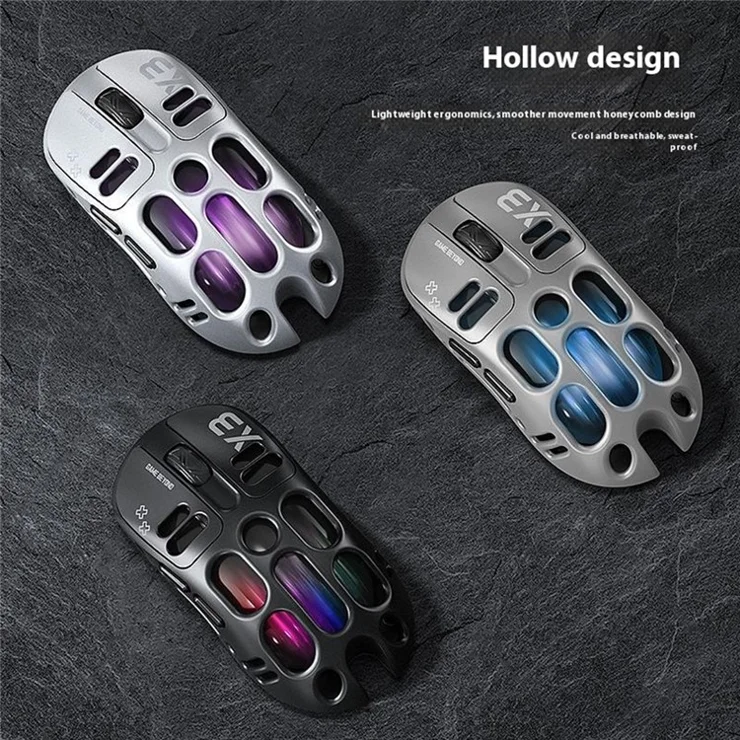 T-WOLF X3 Gaming Mouse Tri-Mode BT Wireless Hollow Design RGB Backlit Mechanical Mouse For Esports - Black