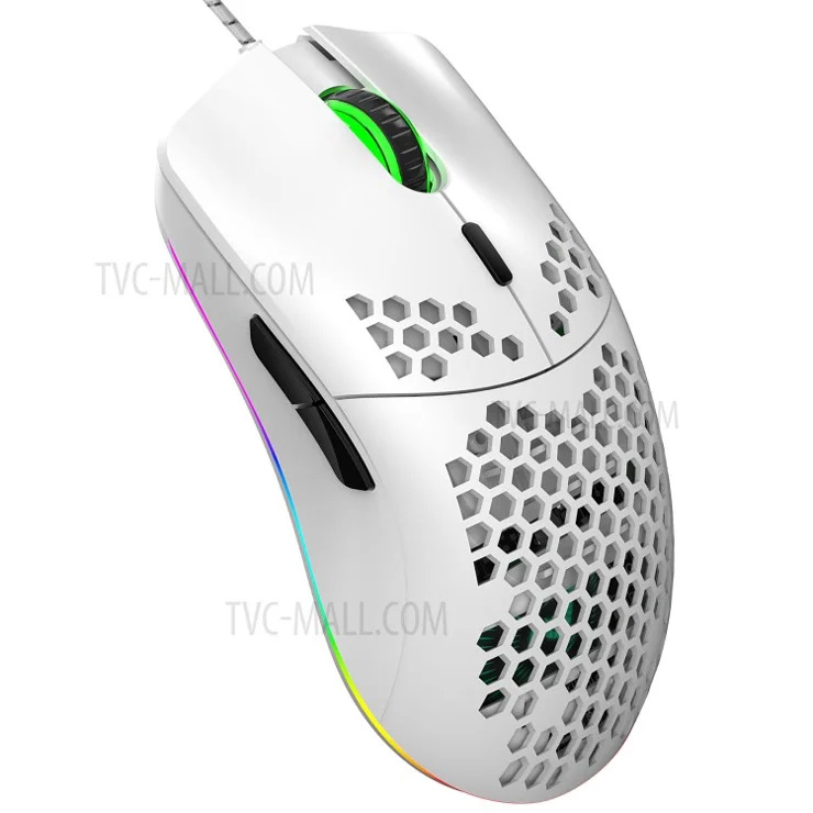 HXSJ J900 RGB Lighting Honeycomb Holow Programmable Gaming Mouse - White