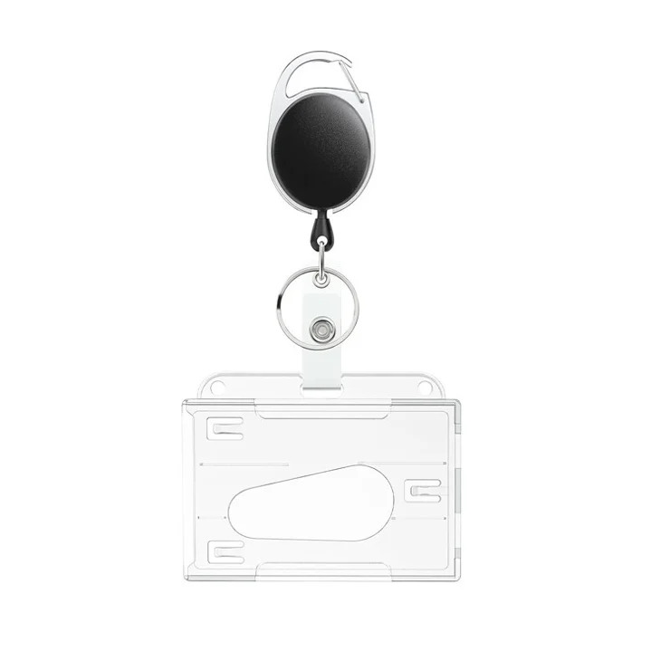 Clear Card Holder Dual Use PS Double ID Badge Holder with Telescopic Buckle Clip - Horizontal