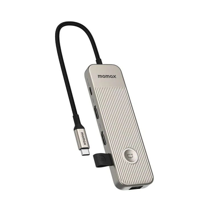 MOMAX Onelink 9 in 1 USB C Hub PD 100W 4K 60Hz Dual HD Ethernet Port SD TF Card Reader Adapter - Titanium Gold